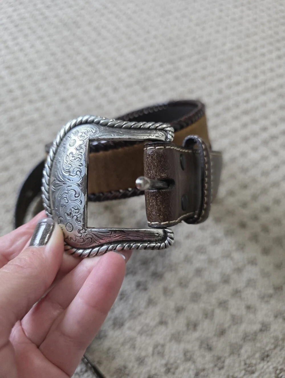 Nocona Men's Genuine Leather Braided Edge Belt - Dark Brown